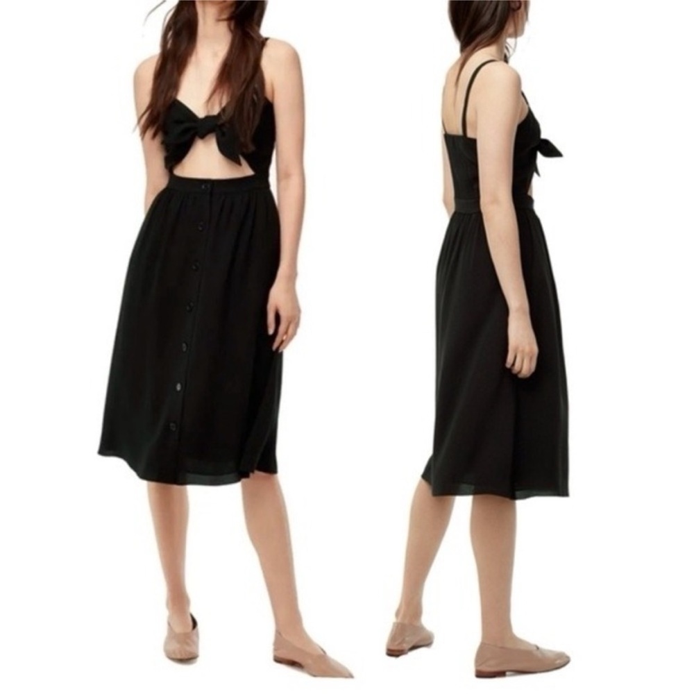 Aritzia WILFRED Adelia Tie Front Dress Black Size 2 Sleeveless Bow Sun Boho